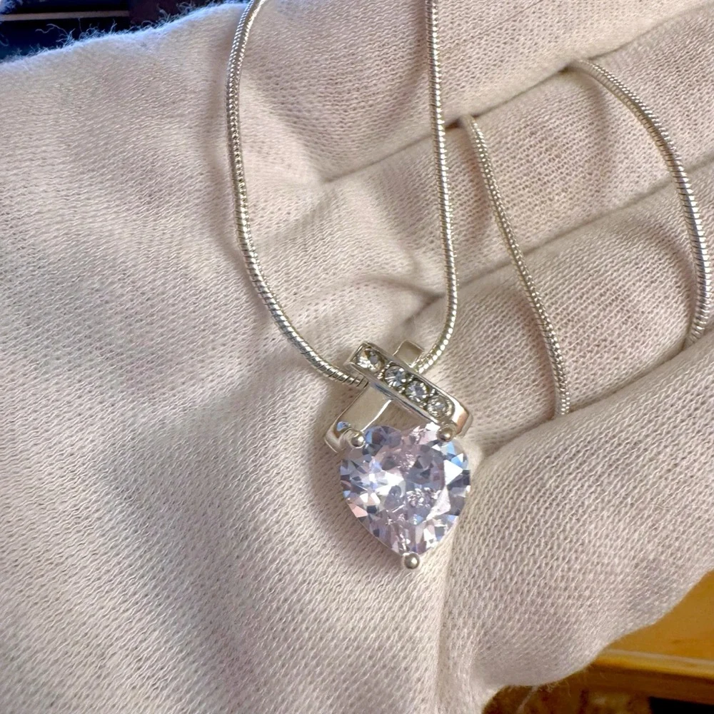 Heart-Cut Swarovski Crystal Infinity Pendant Necklace - Silver